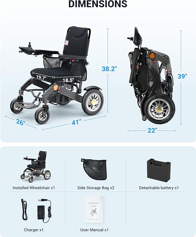 Goldseason 30 Mi Foldable Electric Wheelchairs for Adults & Seniors ??Lightweight All-Terrain Travel Motorized Wheelchair, Supports 400 lbs, 500W Power Wheelchairs with 13" Off-Road Tires, Black