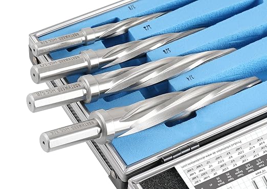 Accusize Industrial Tools 4 Pc H.S.S. Standard Spiral Flute Super Premium Car Reamer Set, 3/8", 1/2", 5/8", 3/4", to Fit 3/8'' or 1/2'' Shank Chuck, 0522-1808