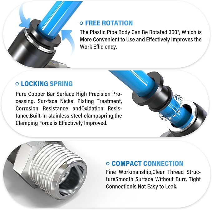 TAILONZ PNEUMATIC Male Elbow 4mm Tube OD x 1/4 Inch NPT Thread 90 Push to Connect Fittings PL4-N2 (Pack of 10)
