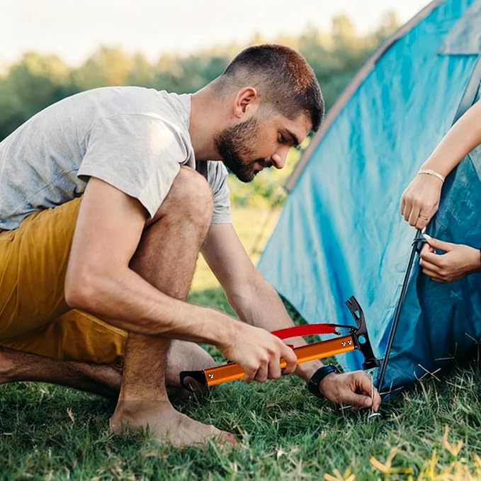 Tent Hammer Heavy Duty Aluminum 12" Camping Hammer with Opener,Tent Stakes Mallet for Camping,Hiking,DIY,Party Orange