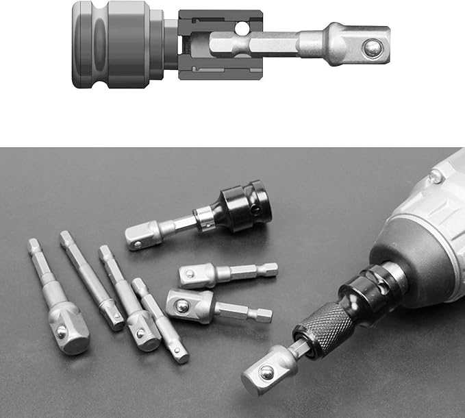 Impact Socket Adapter Set for Drill - 1/4 3/8 1/2" Impact Grade Driver Bit Set Extension Bit with Holder Ratchet Wrench Nut Hex Drive Adapter