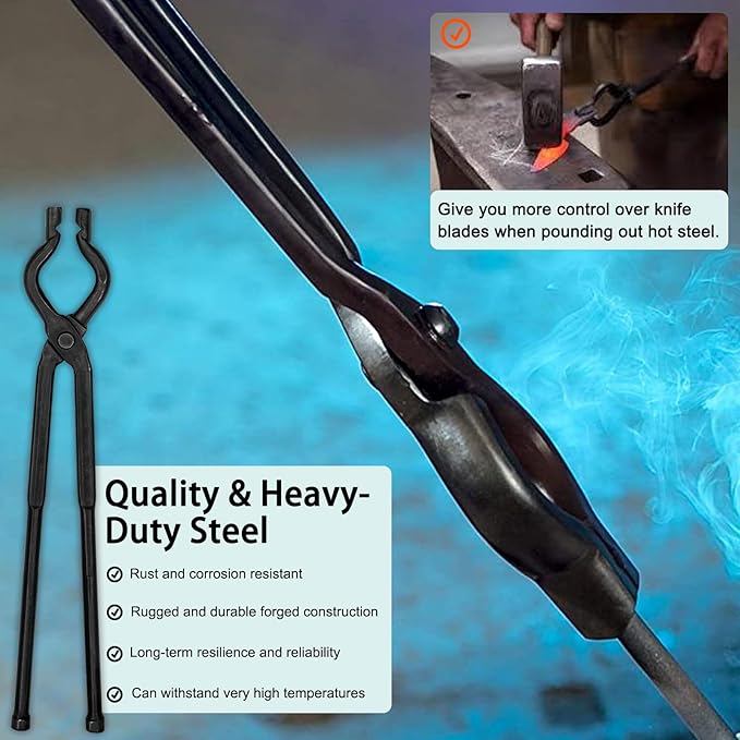 17 Inch V-Bit Bolt Blacksmith Tongs, Wolf Jaw Tongs Assembled Knife Making Blacksmith Bladesmith Anvil Forge Tongs