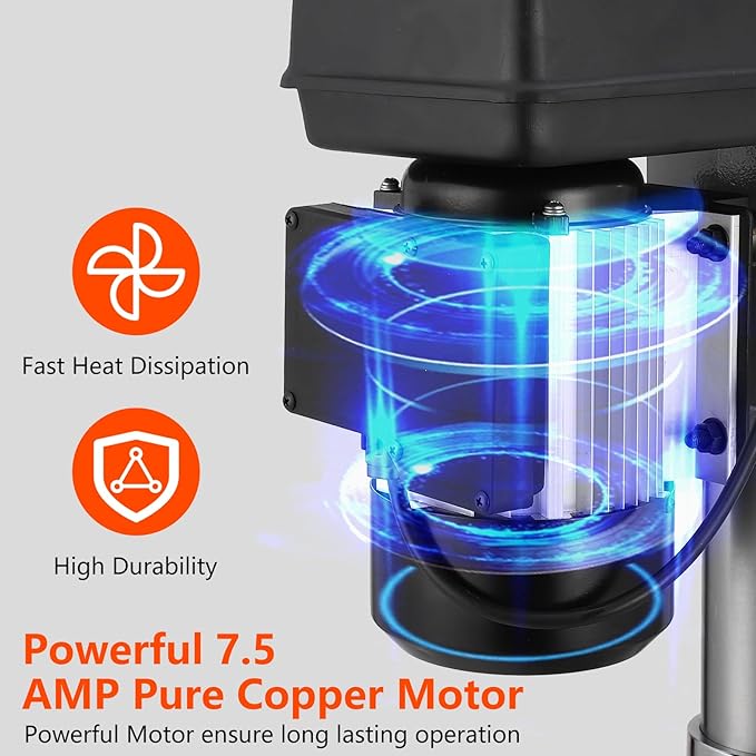 Powerful 15" Benchtop Drill Press with 288-3084 RPM Variable Speed Control, 7.5 Amp 120v Pure Copper Motor with Satety Guard, 0-45°Tilting Worktable, Floor Drilling Machine for Wood Metal