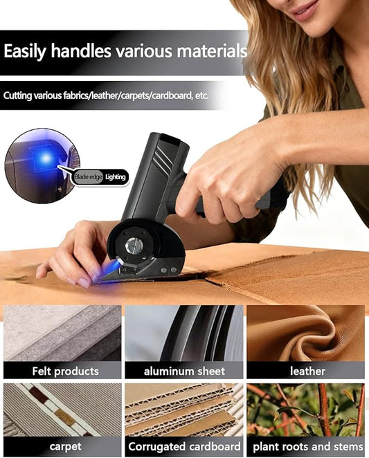 Cordless Scissors Electric Cutter: 4.2V Rechargeable LED Display Cardboard Cutting with 2 Blades LED Light Easy and Safe Cutting - Office Tailors Handmade Crafts and Warehouse (Gray)