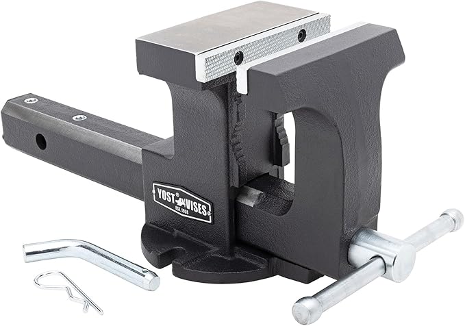 Yost Vise RHV-6 6-Inch Truck Trailer Receiver Vise | Heavy Duty Portable Work Vise | 5.9" Jaw Width, 5.81" Max Jaw Opening, 4.96" Throat | Fits Standard 2" Hitch with Hitch Pin Included