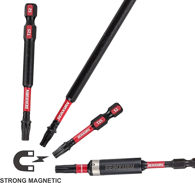 T25 mpact Tough Magnetic #25 Torx Head Power Bits, 7Pieces S2 Alloy Steel T25 Screwdriver Power Bits with 1Pcs Impact Magnetic Drive Guide