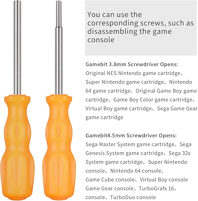Gamebit Screwdriver Set, 3.8mm & 4.5mm Security Screwdriver Bit Screwdriver Tools for Opening NES SNES N64 Super Nintendo 64 Cartridges & Systems - Orange