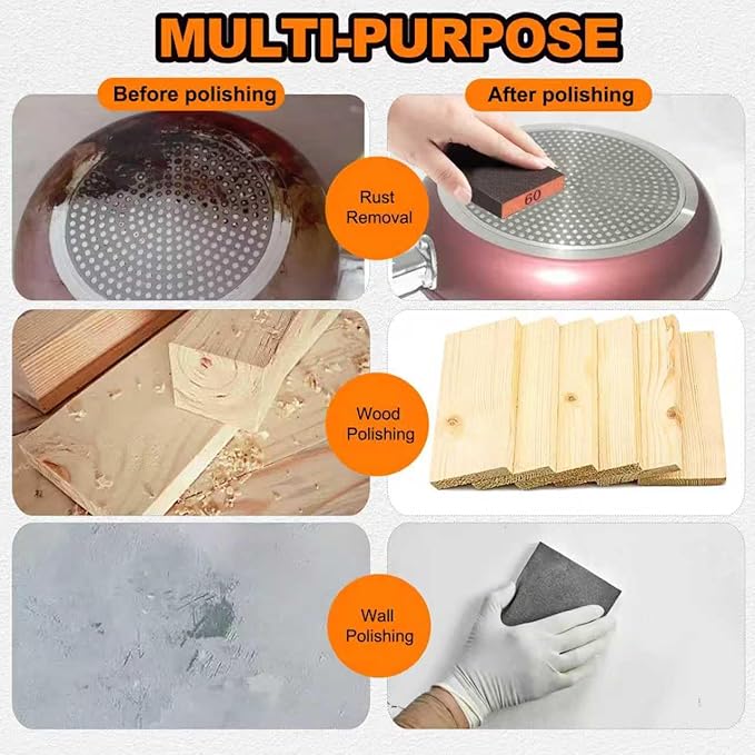 8 Pack Sanding Sponge, Washable & Reusable Sanding Blocks for Drywall, Wood, Metal & Furniture ??Premium Sandpaper Block Assortment with 60/80/120/220 Grit