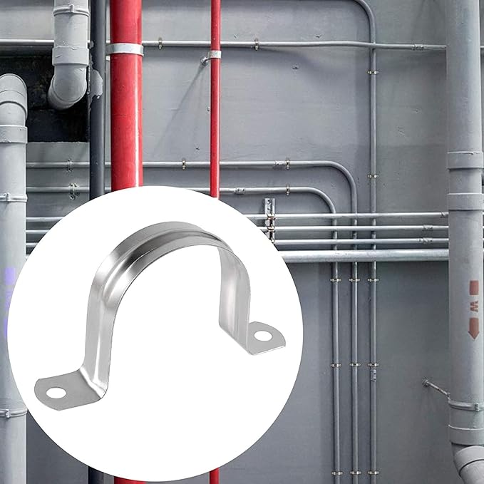 5 Pcs 3inch Rigid Pipe Strap,Two Hole Stainless Steel Strap U Bracket, Widened Tube Strap Tension Clip Assortment Kit Heavy Duty Pipe Clamp（90mm）