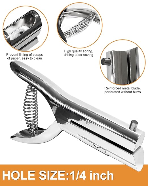 Hole Punch 1/4 Inch, Heavy Duty Single Hole Punch, Paper Card Portable Handheld Long Hole Puncher Single 2 Inch Reach Deep for PVC Paper ID Cards Plastic Cardboard (1/4"-6mm Hole)