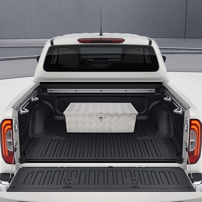 30 Inch Aluminum Truck Tool Box With Side Handle, 5 Bar Tread Storage Organizer for Pickup, RVs, Trailers - Silver (30''X13''X10'')