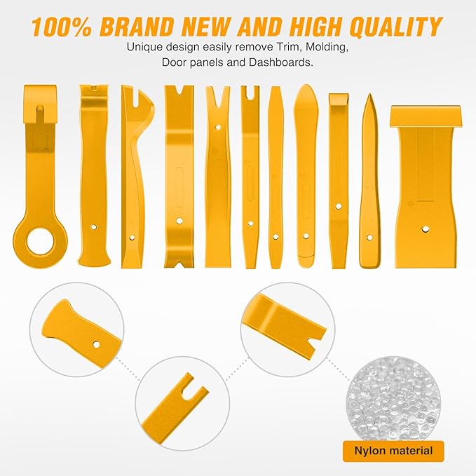 GOOACC 11PCS Auto Trim Removal Tool Kit No-Scratch Tool Kit for Car Audio Dash Window Molding Fastener Remover Tool Kit-Yellow