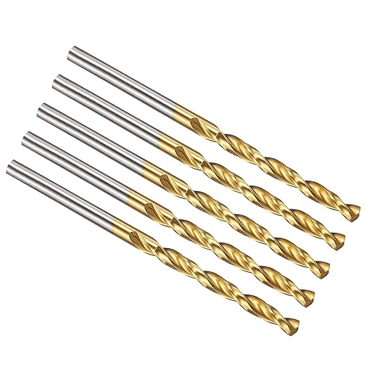 PATIKIL 3.1mm Drill Bit, M42 8% Cobalt High-Speed Steel Jobber Straight Shank 135° Titanium Nitride (TiN) Coated for Hard Metal Stainless Steel - 5 Pack