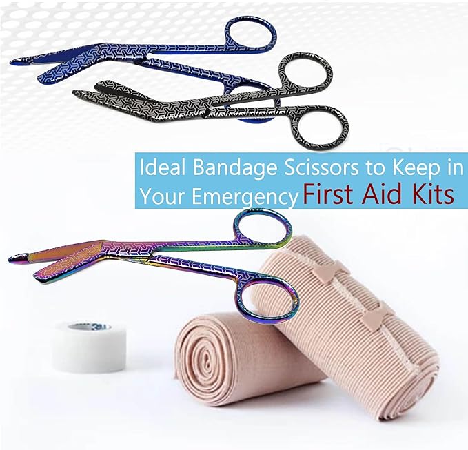 Set of 3 Assorted Pattern Nurse Doctor EMT Lister Bandage Scissors 5.5" (14cm), Stainless Steel, Premium Quality-Ideal Gift (PK14)