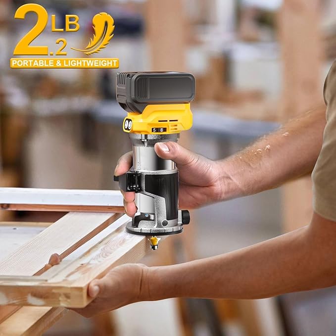 Cordless Compact Router Compatible with DeWalt 20V Battery, With 15Pcs Router Bits 6 Variable Speeds for Woodworking, 800W Fixed Base Wood Router With Trim Bits, Edge & Roller Guide
