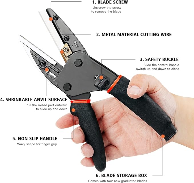 Heavy Duty Scissors All Purpose - Multipurpose Utility Cutter,6 in 1 Function,Availabe for Industry and Home Use,Cutting for Soft Pipe/Fibre/Wood/Iron Wire/Box/Paper