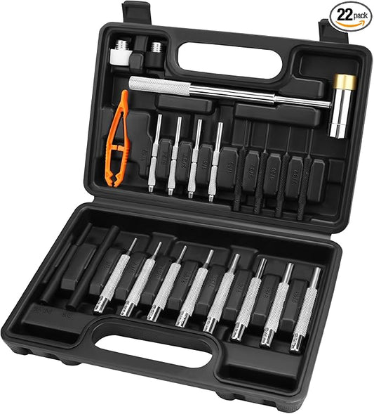 HORUSDY 22-Piece Punch and Hammer Set, Steel Roll Pin Punch Set with Interchangeable Hammer Heads, Durable Punch Tool Kit for Maintenance, with Storage Case