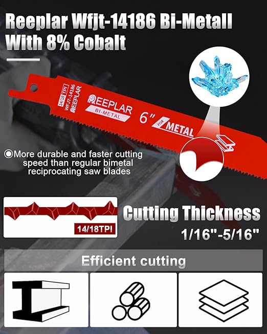 10 Pack 6 inch 14/18 TPI Bi-Metal Auto Dismantling Sawzall Blade for Metal, 6??18-TPI Reciprocating Saw Blades