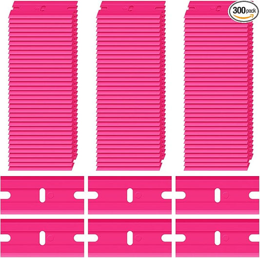 Honoson 300 Pieces Plastic Razor Blade Scraper Blades Plastic Scraper Tools Double Edge Razor Blades with a Tip Slot Edge Blades for Removing Decals, Stickers, Cleaning Window Glass (Pink)