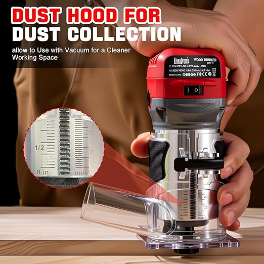Router Tool, 6.5Amp 1.25HP Wood Routers for Woodworking, 13000-33000 RPM 6 Variable SpeedsHand Wood Tool Compact Edge Trimmer with 12 1/4" Router Bit Set (US6)