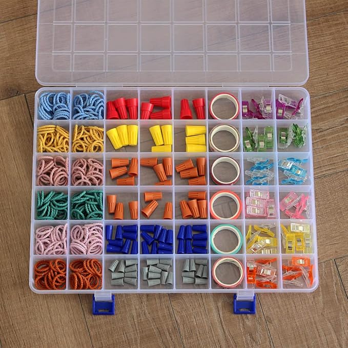BangQiao 2 Pack Fixed 48 Grids Clear Plastic Divider Storage Box, Transparent Organizer Container Case for Bead, Button, Jewelry, Diamond, Craft, Small Parts, Sewing Kit竊똃IY Accessories