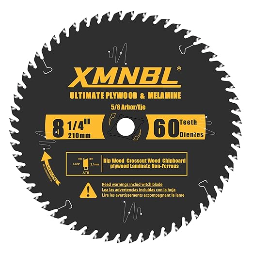8-1/4 Inch Table Saw Blade 60 Teeth,8-1/4 Framing Blade for Cutting Hardwoods, Softwoods,Veneer Plywoods and Other Woods Fine Finishing Saw Blade,Quality Alloy Tip,60ATB,Shafts 5/8 Inch