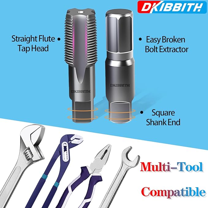 DKIBBITH 2-Piece Pipe Extractor and NPT Tap Set 3/4" - Heavy Duty Carbon Steel Tools for Removing Broken Threaded Pipes & Cutting Accurate NPT Threads - Plumbers Mechanics DIY with Storage Case.