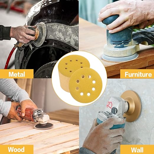 100PCS 5 Inch 8 Hole Sanding Discs 240 Grit,Gold Round Hook and Loop Sandpaper for Random Orbital Sander