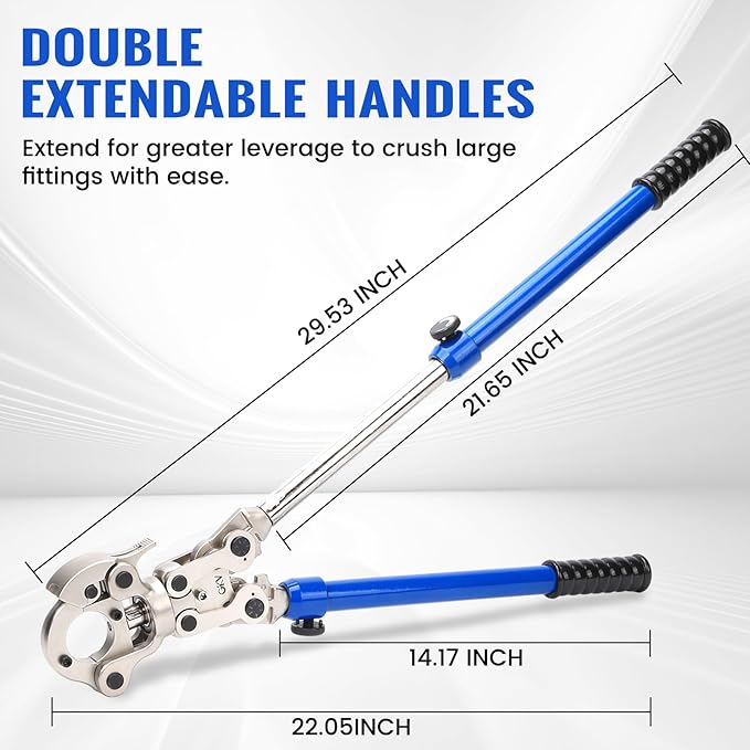 Propress Tool, ProPress Tool for Copper Pipe with 1/2" 3/4" 1" Jaws, 360째 Rotating Head & Extendable Handle for Solderless Copper Fittings