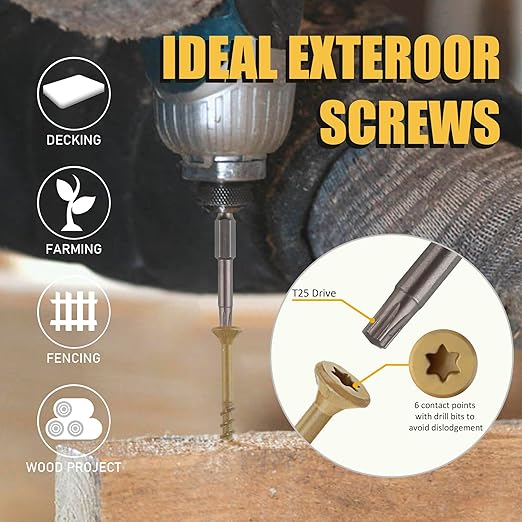 WELLOCKS Deck Screws, Wood Screws, Tan, Superior Rust Resistant, Epoxy Coated, Above 1000 Hour Salt Spray Coating T25 Torx Star Bit Included for Outdoor Wood Fence (5.2LBS Tan, #8횞1-1/2")