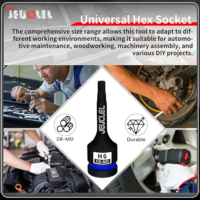 6mm Hex Impact Bit Socket, H6 1/2-Inch Impact Drive Allen Socket, Cr-Mo Steel Lengthen Hex Screwdriver Adapter for Electric Ratchet Wrenches Fastening Screws