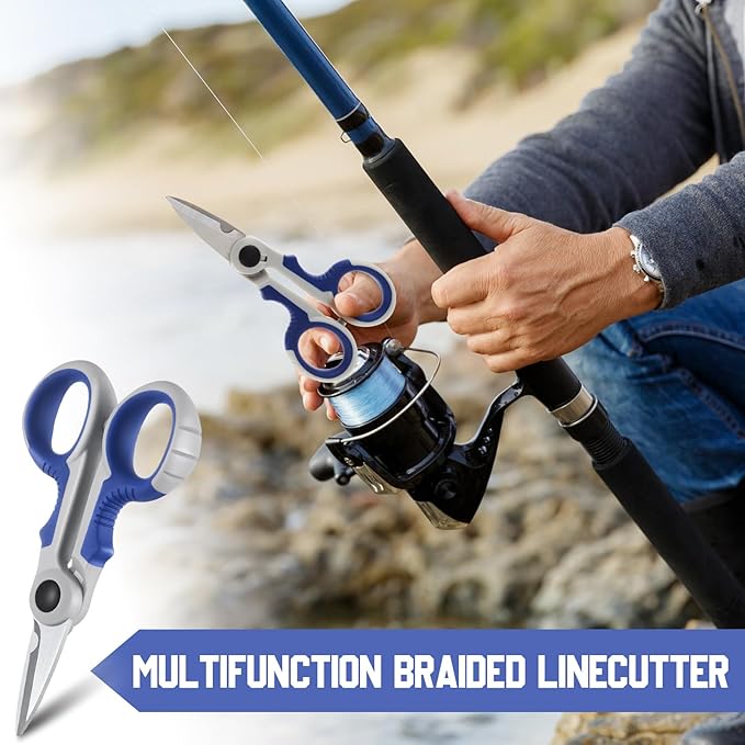 Honoson 2 Pcs 5.7" Fishing Scissors Braided Line Cutters Fishing Heavy Duty 3cr13 Non Slip Serrated Edge Scissors Saltwater Freshwater Braid Multi Function Cutter for Trimming (Blue Gray)