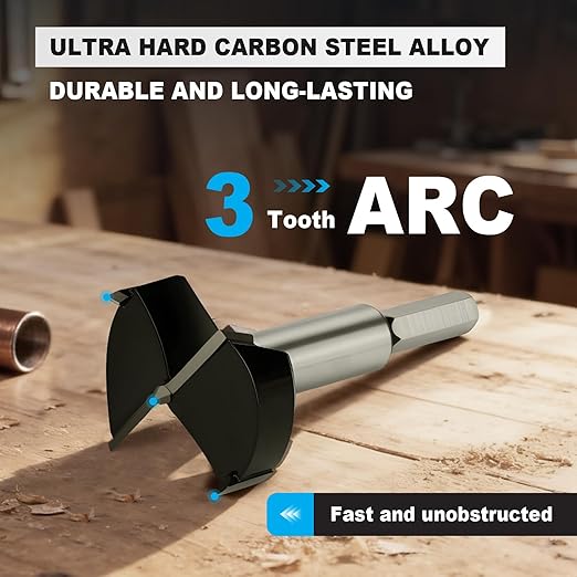 2 Inch Forstner Drill Bit Carbide Tipped,Woodworking Hinge Cutter for Precise Flat Bottom Holes in Hard Wood,Plywood,Plastic - Professional Grade