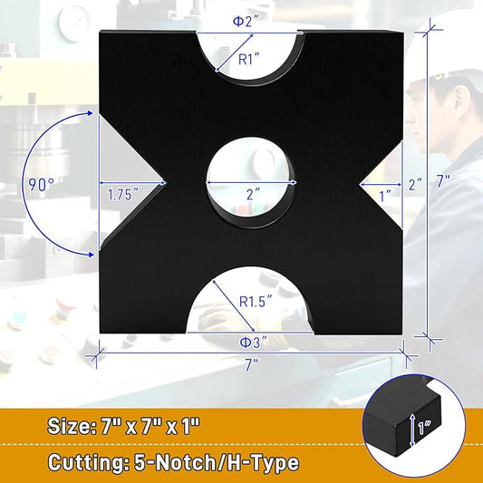 2 Pack Hydraulic Press Plates, H Frame Thickened Arbor Press Plate, 20 Ton and 32 Ton Shop Metal Press Plates with 5 Notch (7" x 7" x 1")