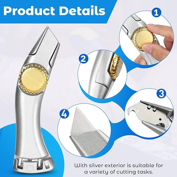 10 Pcs Silver Fixed Blade Roofing Knife Utility Knife with 3 functions for 30 blades Box Cutter with Holster Belt Clip Roofing Tools for Carpet, Outdoor Indoor Construction Marking