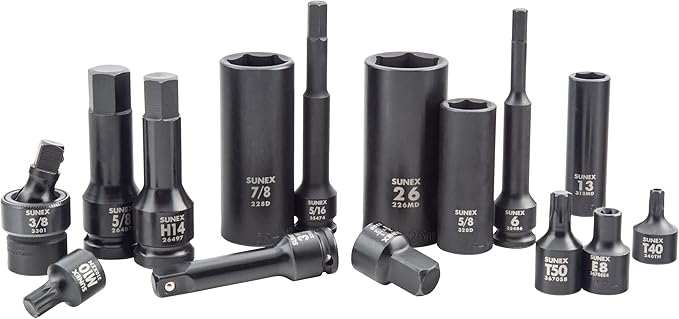 SUNEX 10105 3/8" & 1/2" Drive SAE & Metric 6 Point Standard & Deep with Star (E and Tamperproof), Triple Square, & Hex Bit, 105-Piece