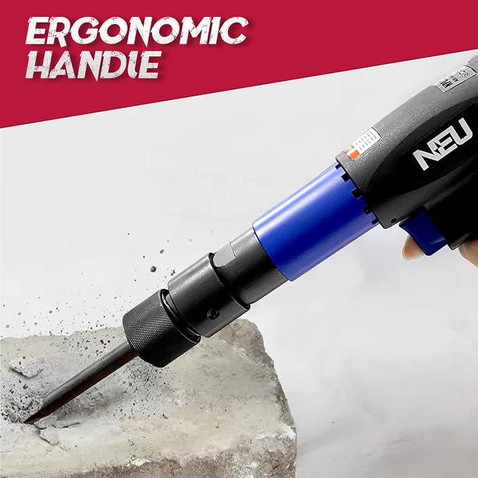 Air hammer, NEU PNEUPACTURE 250mm long barrel air chisel kit, with 4pcs chisels, with quick change retainer, 2200bpm, front exhuast, air chisel for shoveling and cutting