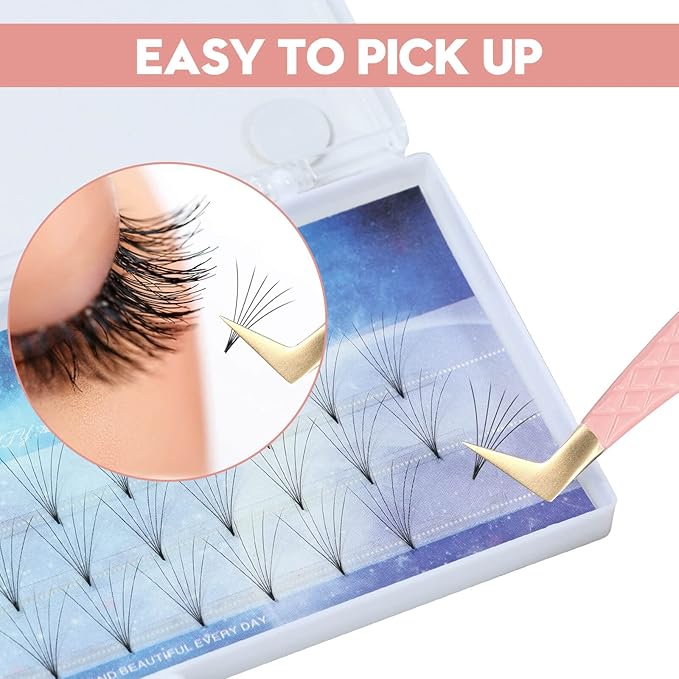 Ms.Queen Fiber Tip Lash Tweezers,Diamond Grip L-Shape Volume Boot Tweezers for Mega Volume Mink Lashes Make Fans