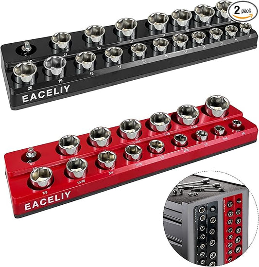 1/2" Magnetic Socket Organizer Set, 2-Piece SAE & Metric Socket Holder Kit,竊똖ools tray竊?holds 35 Deep and Shallow 1/2" Sockets, attaches to steel box/tool cart (sockets not included)