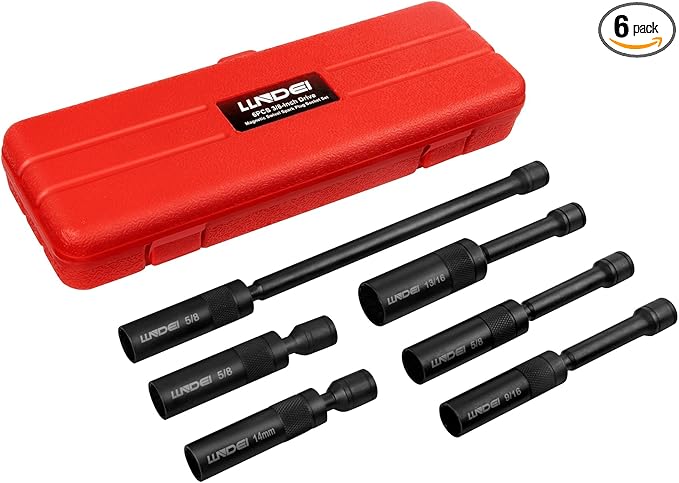 LLNDEI 3/8-Inch Drive Magnetic Swivel Spark Plug Socket Set, Include 12-Point: 14MM 4-inch, 5/8-inch 4-inch, 9/16-inch 6-inch, 5/8-inch 6-inch, 13/16-inch 6-inch and 5/8-inch 11-inch