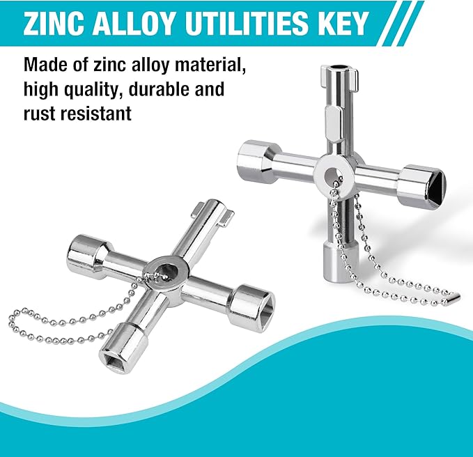 DURATECH 4 Way Utility Key, Multi-functional Water Key, 1-Pack, for Valve, Faucet, and Spigots