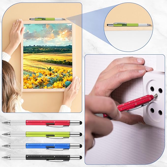 Yeaqee 80 Pcs Stocking Stuffers Bulk Gifts for Men 6 in 1 Party Favor Father's Christmas White Elephant Gifts Multi Tool Pens with Ruler, Level Gauge for Adult (Vivid Color)