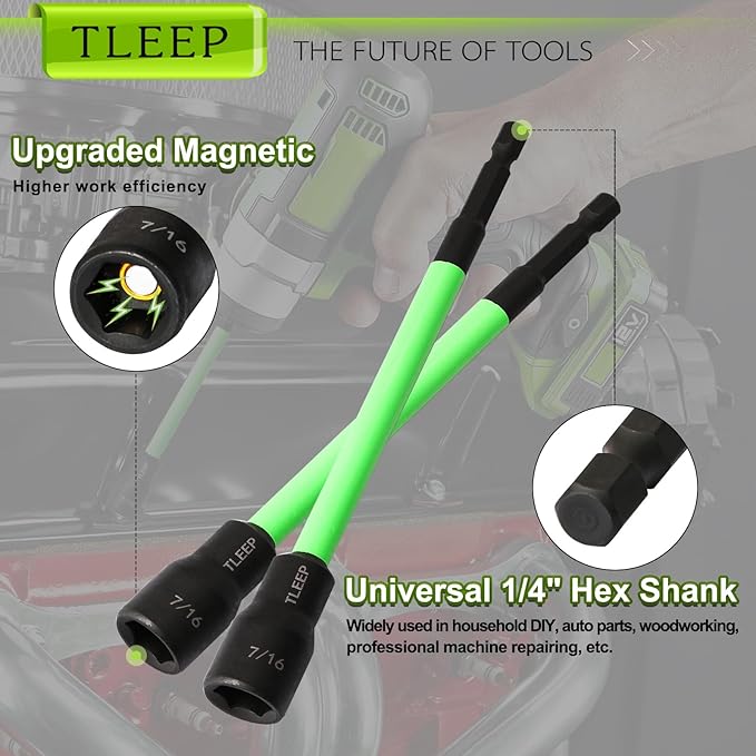 150MM 7/16" Magnetic Power Nut Driver Set for Impact Drill, 1/4" Hex Head Drill Bit Set SAE Screwdriver Socket Set, Chrome Vanadium Steel Quick Change Chuck Socket Wrench Nut Setters