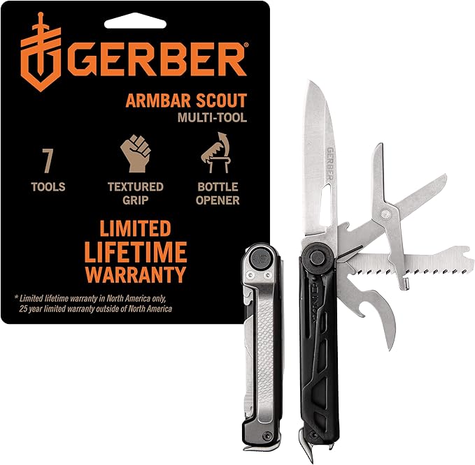 Gerber Gear Armbar Scout 7-in-1 Multi-tool - 2.5" Plain Edge Blade, Hammer, Scissor, Saw - EDC Gear and Equipment - Onyx