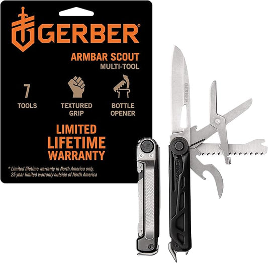Gerber Gear Armbar Scout 7-in-1 Multi-tool - 2.5" Plain Edge Blade, Hammer, Scissor, Saw - EDC Gear and Equipment - Onyx