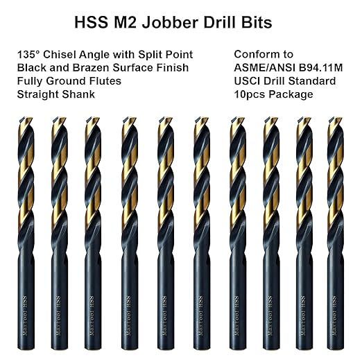 MAXTOOL Letter B 0.238" 10PCs Identical Jobber Length Drill Bits HSS M2 Twist Drill Bits Fully Ground Black & Bronze Straight Shank; JBL02H10RB10