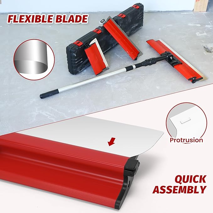 Drywall Skimming Blade Set, 10"+16"+24" Skimming Blade+ 33"-77" Extension Handle Pole with Portable Case, Stainless Steel Drywall Smoothing Spatula for Large Working Area Sheetrock/Wall-Board