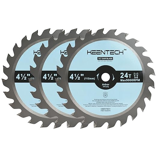 KEENTECH 4-1/2" Dia. by 3/8" Bore 24 Tooth Fast Cutting Circular Saw Blade 3-Pack for Compact Circular Saws, Tungsten Carbide Tipped, ATAF Grind