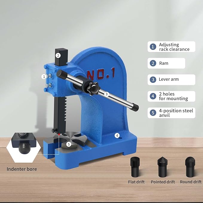 Arbor Press 1 Ton,Manual Desktop Punch Press Machine,5.5" Work Height,Manual Arbor Press Cast Iron Body,for Punching, Bending and Other Pressing Applications