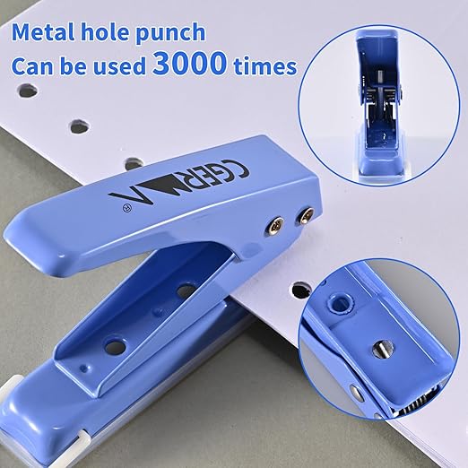 Single Hole Puncher, 3 Pack 竊?/4" Hole, 50% Labor Savings, Heavy Duty Metal Punch, 15 Sheet Capacity, for ID Cards, Chipboard, Art Project, Crafts Easy Punching